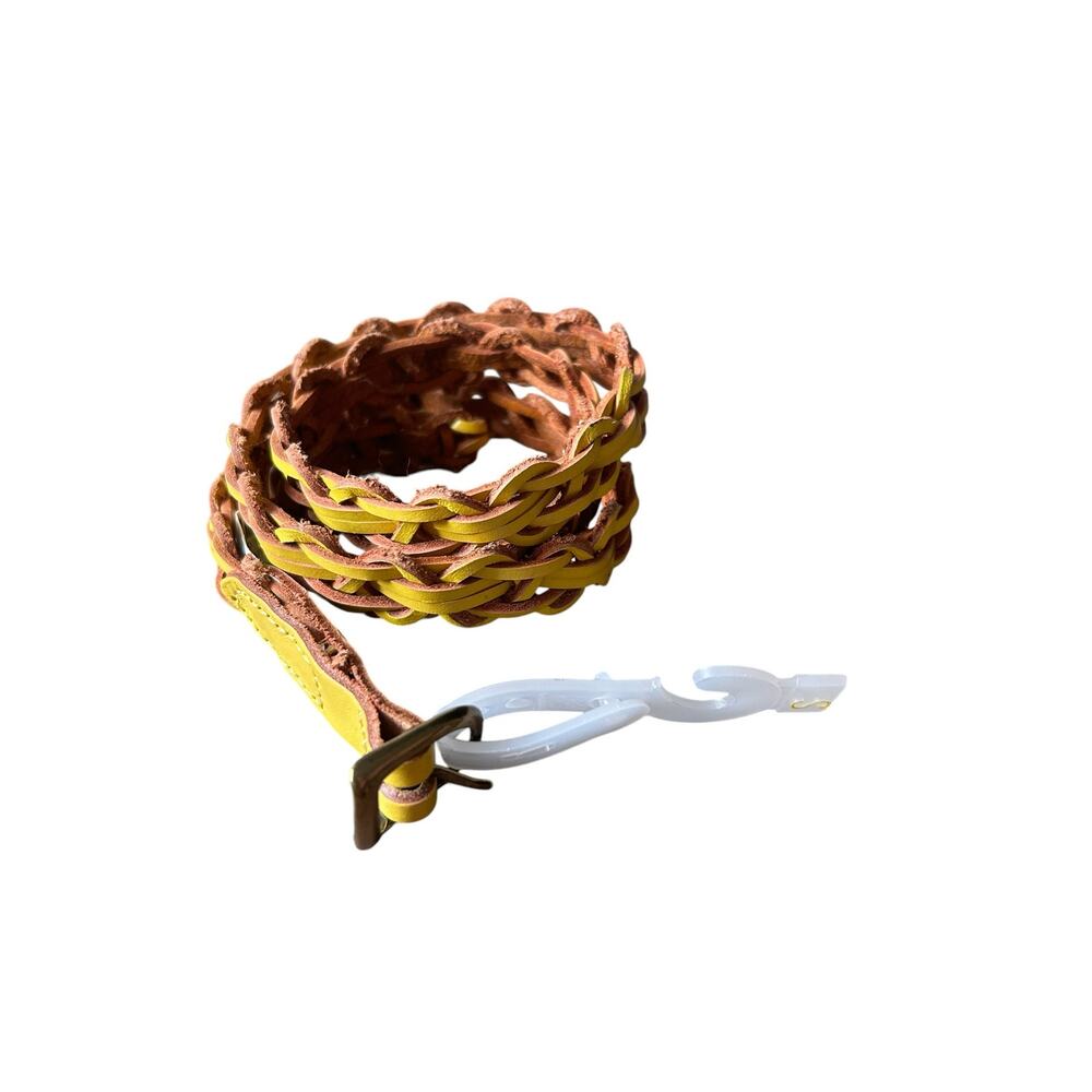 NWT Vibrant Yellow Leather Braided Skinny Belt Boho Cottagecore- Size Small